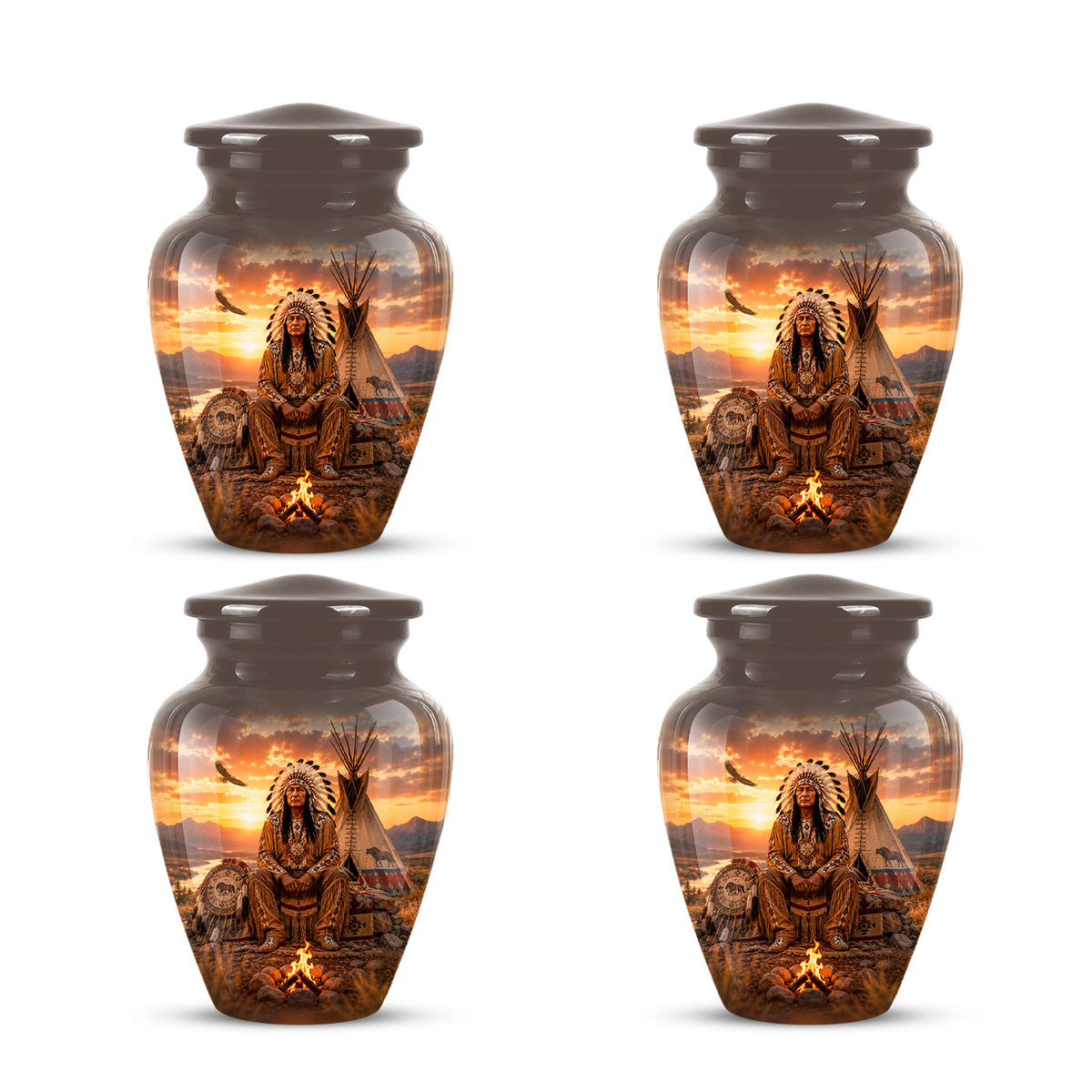 Personalized Native American Sunset Aluminum Cremation Urn For Human Ashes