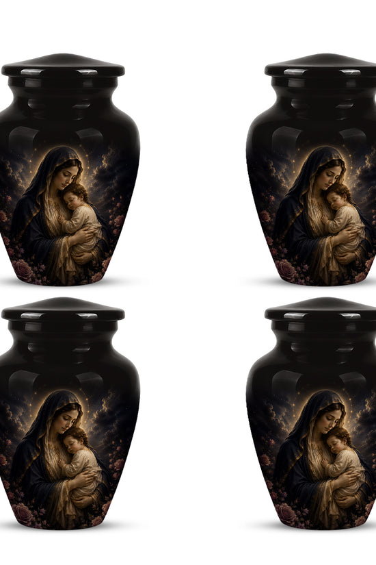 Virgin Mary With Baby Jesus Urn - Personalized Black Cremation Urn For Ashes