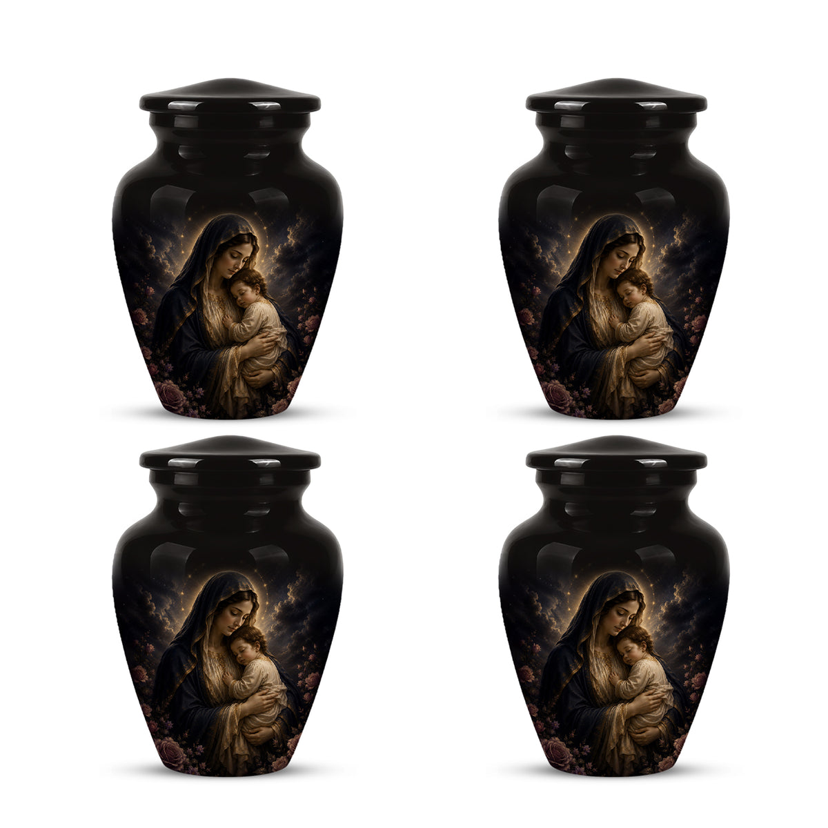 Virgin Mary With Baby Jesus Urn - Personalized Black Cremation Urn For Ashes