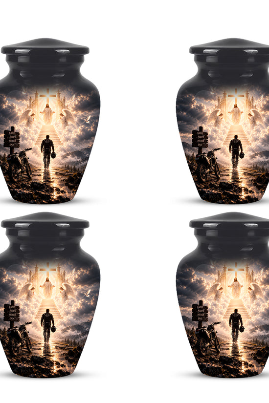 Bike Rider In Heaven Memorial Urn - Jesus & Angels Heaven Stairs Urns