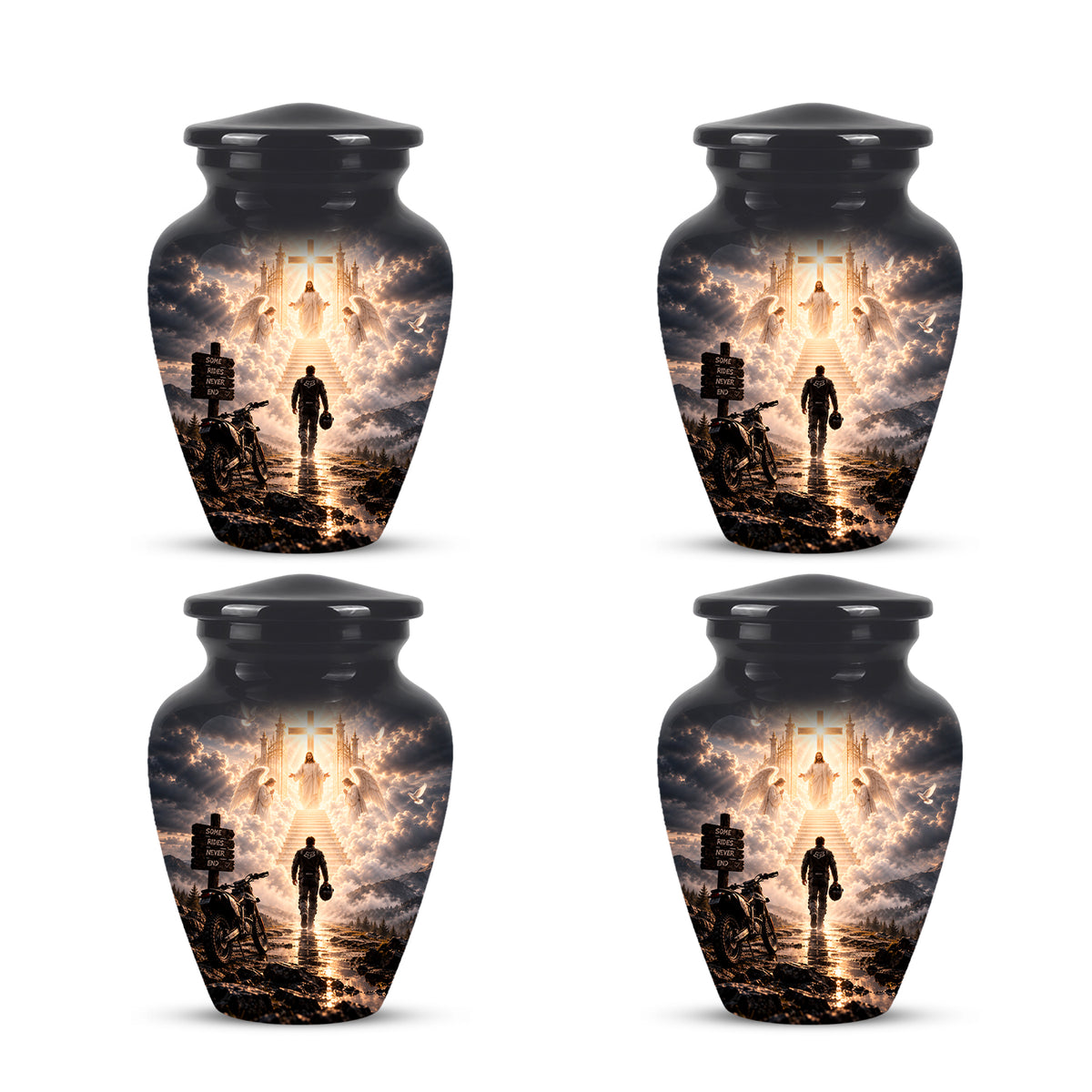 Bike Rider In Heaven Memorial Urn - Jesus & Angels Heaven Stairs Urns
