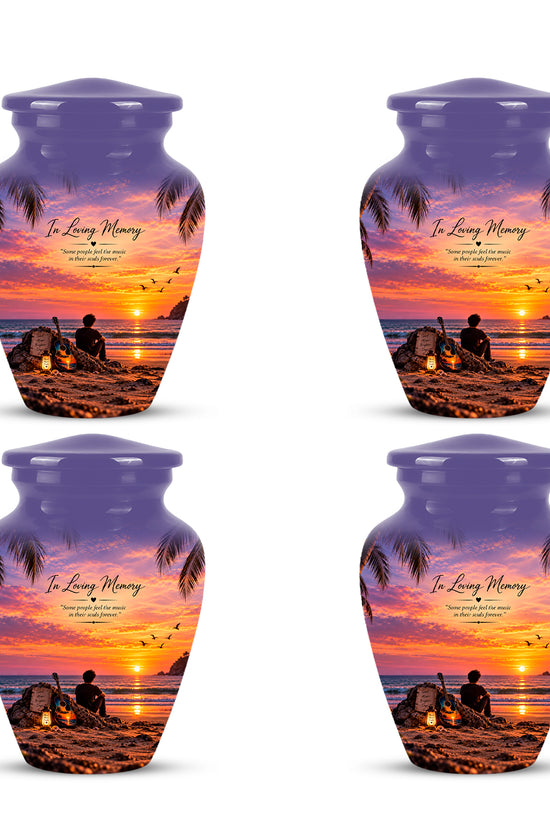 Guitar Sunset Memorial Urn - Custom Quotes & Ocean-Beach Urns For Ashes