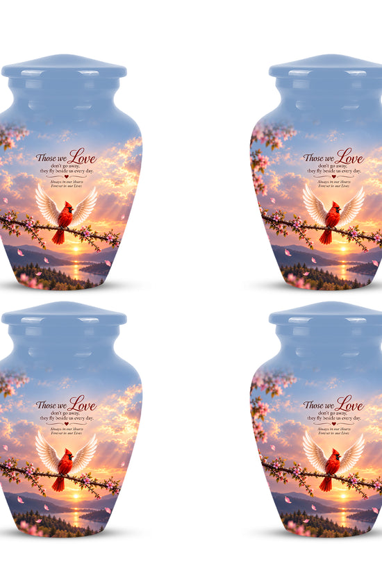 Red Cardinal Bird With Angel Wings Urn - Custom Quotes Aluminum Memorial Urns