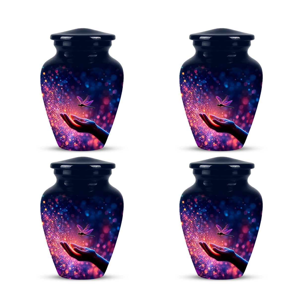 Blue Serene Dragonfly Cremation Urn - Majestic Human Hand Ashes Container