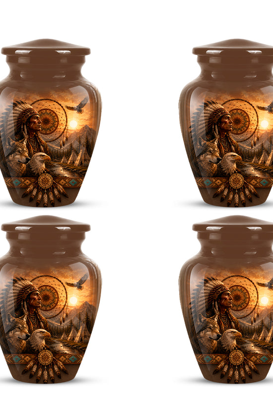 Native American Man, Eagle & Wolf Custom Memorial Urn For Human Ashes