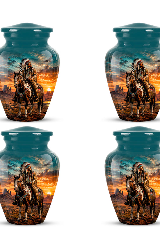 Custom Native American Urn – Traditional Warrior Aluminum Cremation Urn