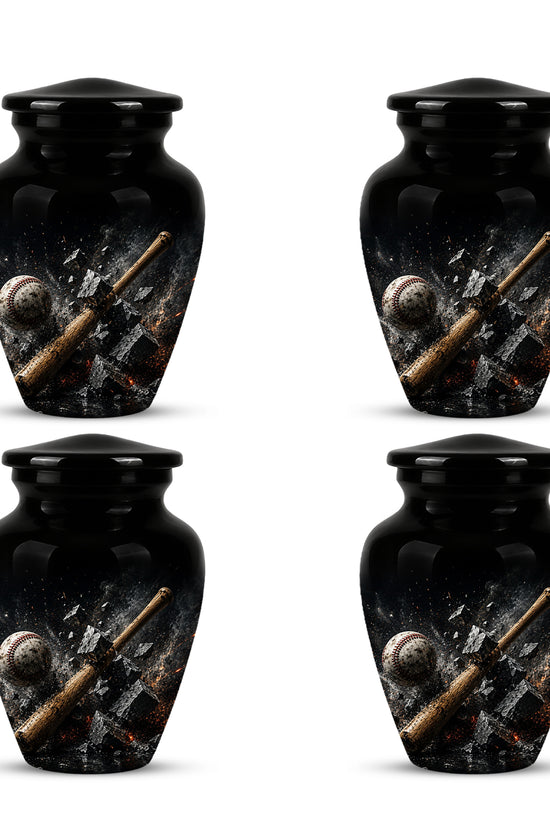 Baseball Bat Shattering Stone Urn - Custom Black Funeral Urns For Ashes