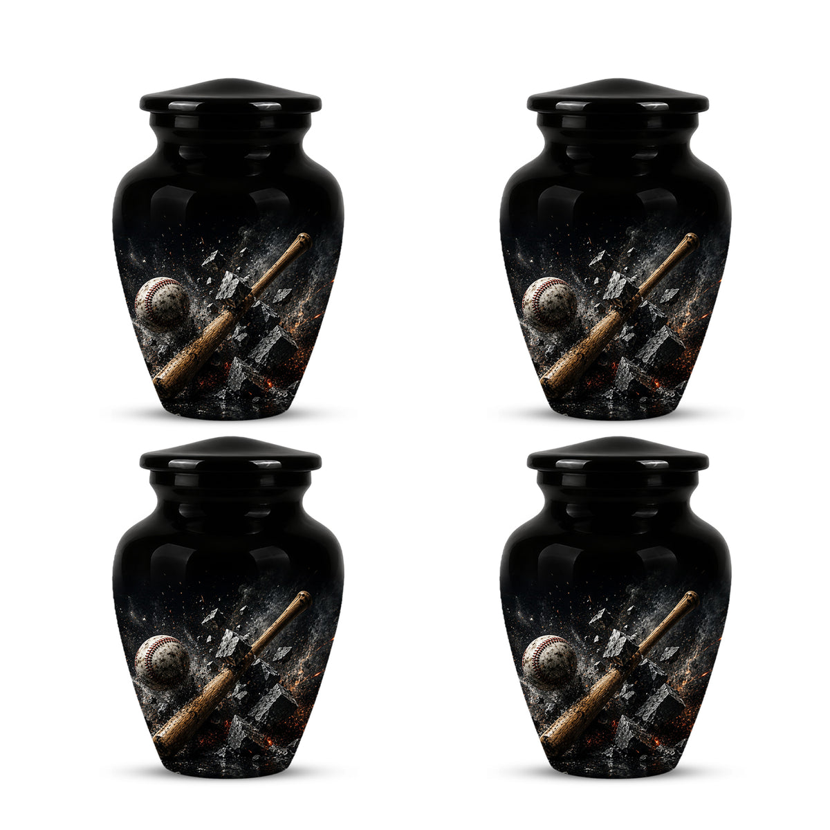 Baseball Bat Shattering Stone Urn - Custom Black Funeral Urns For Ashes