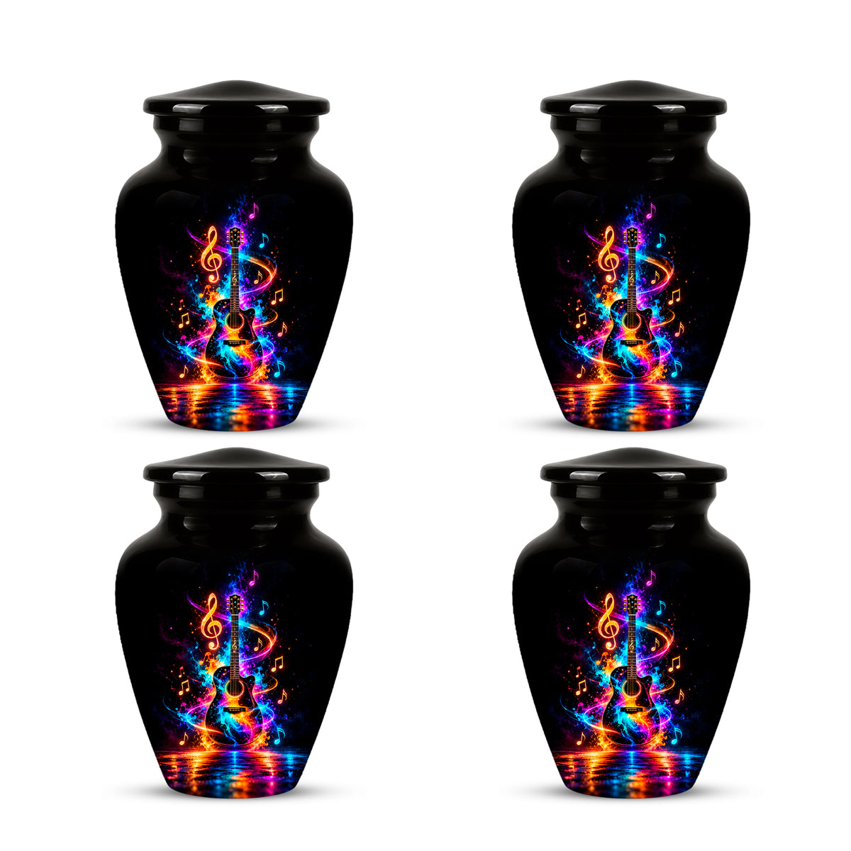 Black Artistic Cremation Urn with Colorful Musical Notes & Cosmic Design