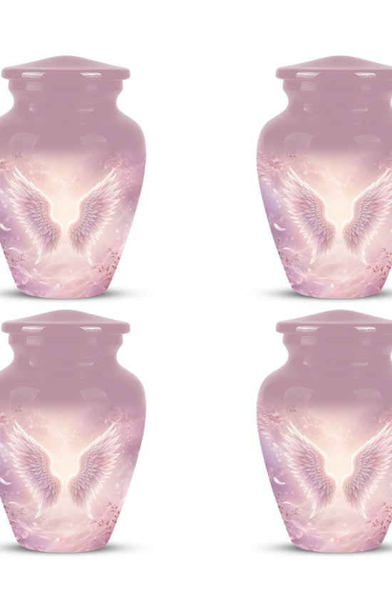 Pink Angle Wings Cremation Urn - Personalized Aluminum Funeral Urns For Mom