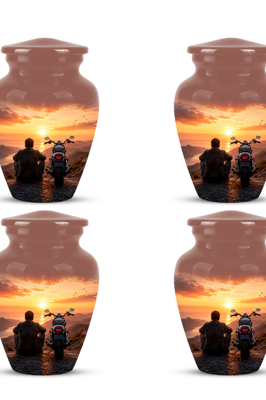 Peaceful Sunset Motorcycle Cremation Urn – Handcrafted Tribute to Biker Ashes