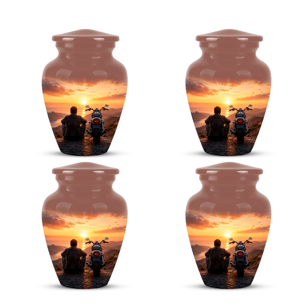 Peaceful Sunset Motorcycle Cremation Urn – Handcrafted Tribute to Biker Ashes