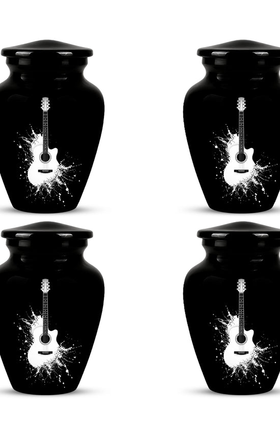 White Guitar Cremation Urn - Artistic Black Memorial Urns For Musicians