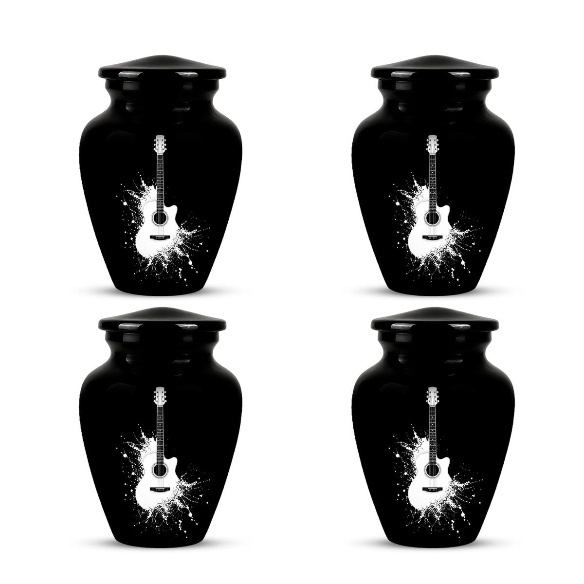White Guitar Cremation Urn - Artistic Black Memorial Urns For Musicians