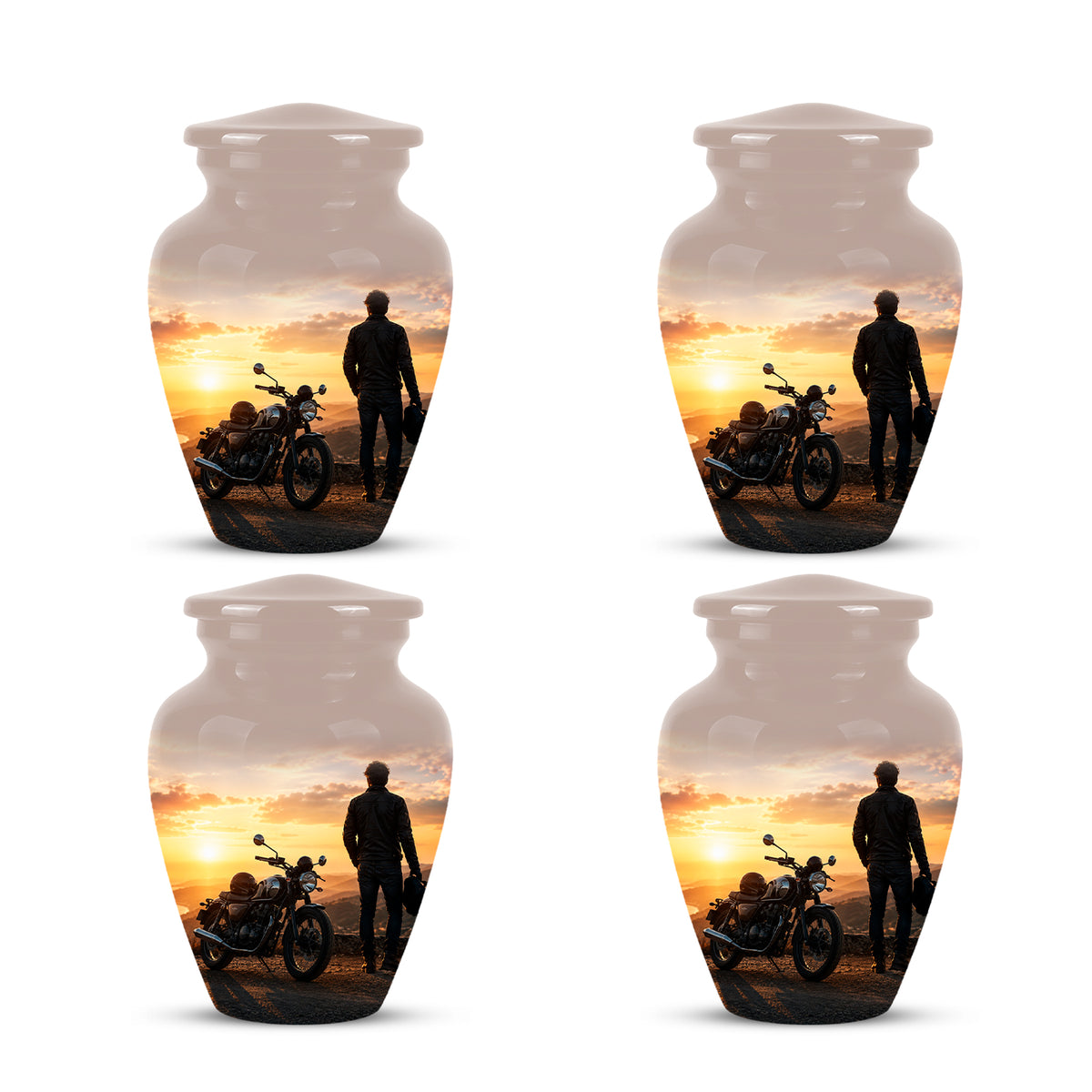 Custom Sunset Mountain Bike Rider Aluminum Urn – Hand Engraved