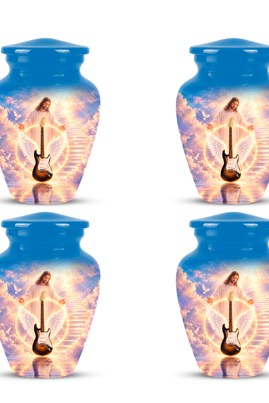 Custom Guitar Aluminum Memorial Urn - Angel Wing & Jesus Urns For Ashes