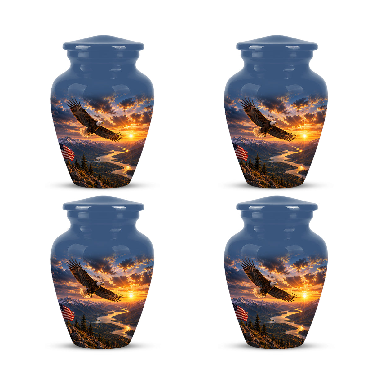 Sunset Eagle Funeral Urn - Blue Custom Aluminum Urns For Human Ashes