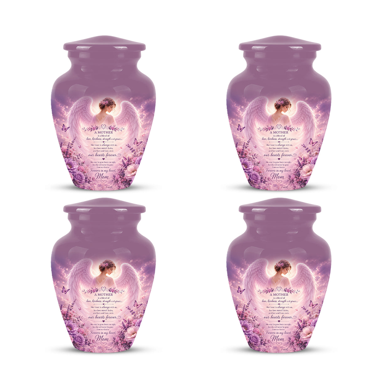 Pink Angel Mom Wings Cremation Urn - Custom Quotes Funeral Urns For Mom