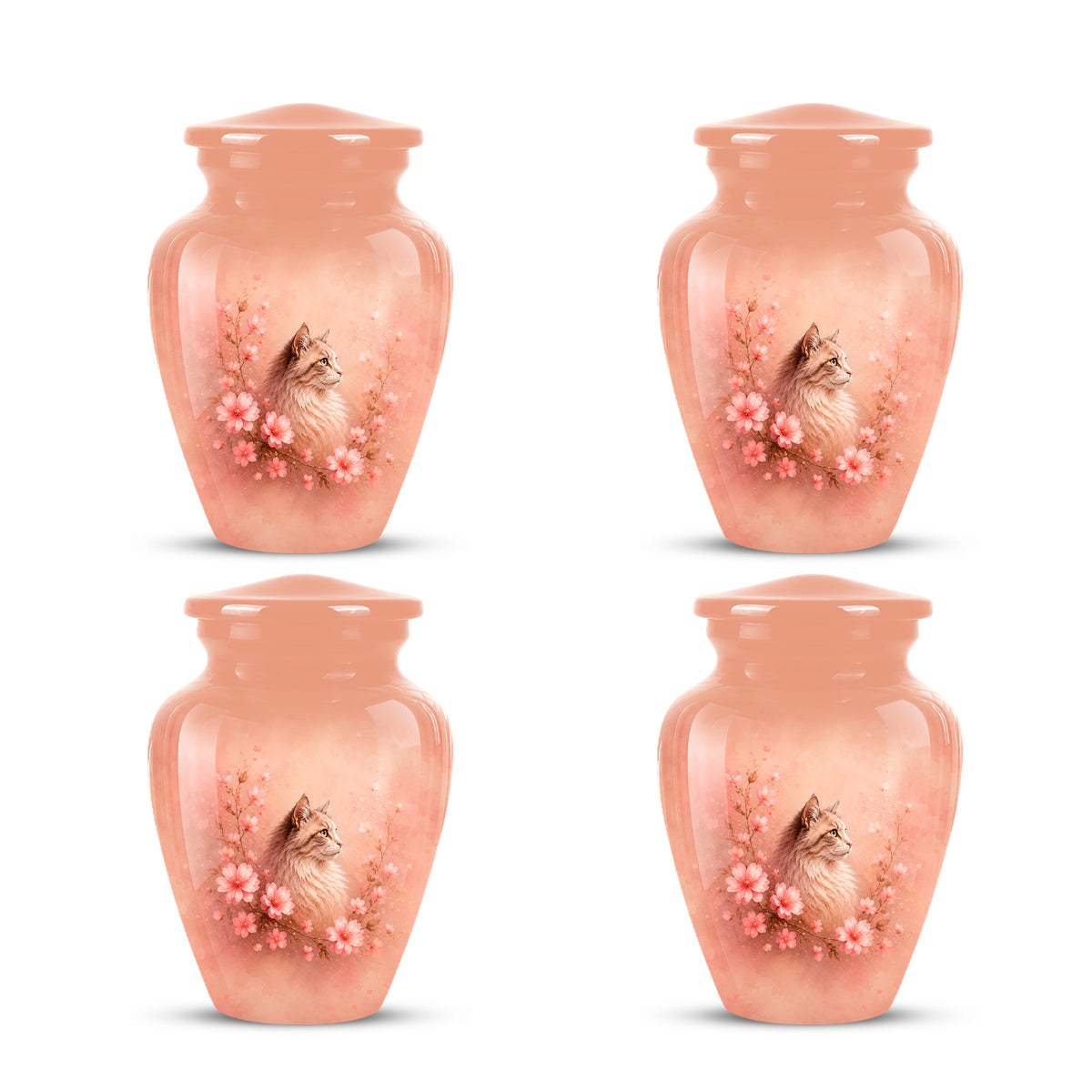 Personalized Pink Floral Cat Cremation Urn – Aluminum Pet Keepsake Urn