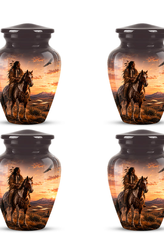 Personalized Native American Horse Rider Aluminum Cremation Ashes Urn