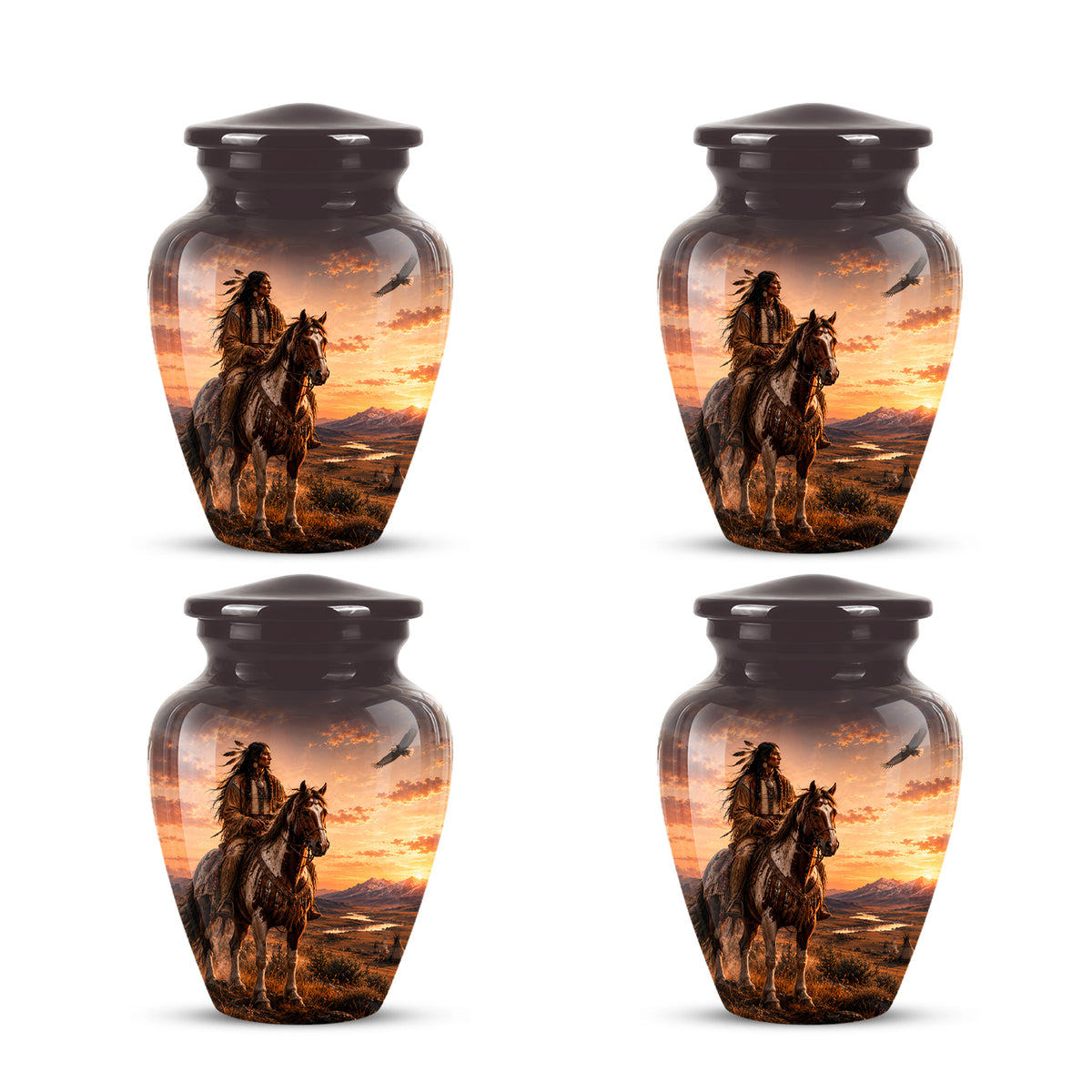 Personalized Native American Horse Rider Aluminum Cremation Ashes Urn
