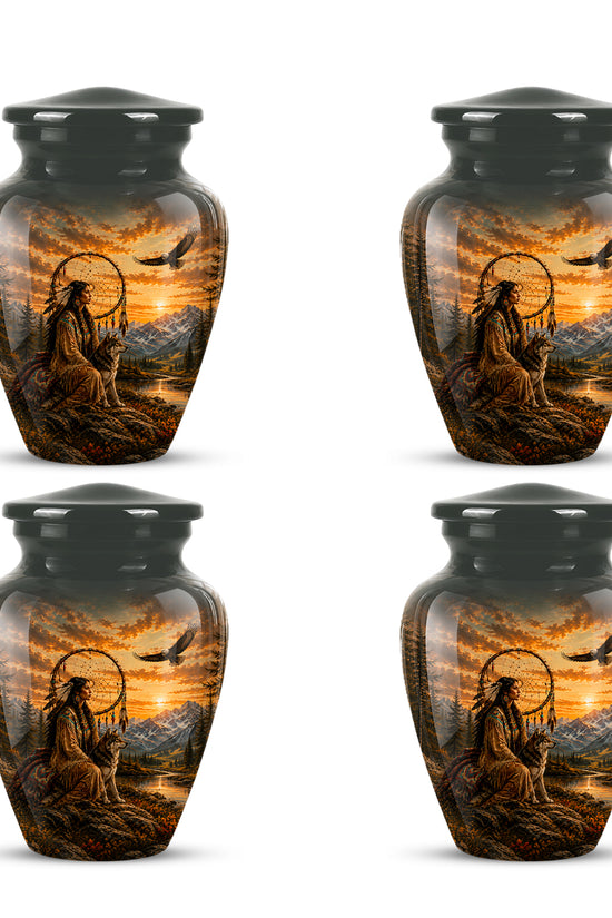 Native American Woman & Flying Eagle – Sunset Wolf Memorial Ashes Urn