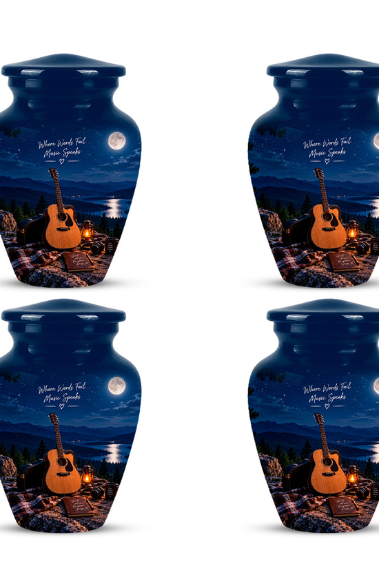 Personalized Starry Night Guitar Cremation Urn - Aluminum Moonlight Urns For Ashes
