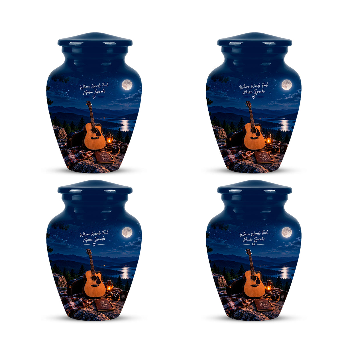 Personalized Starry Night Guitar Cremation Urn - Aluminum Moonlight Urns For Ashes