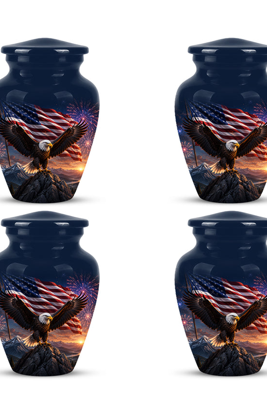 Patriotic Eagle & USA Flag Themed Urn - Aluminum Memorial Urns For Veterans