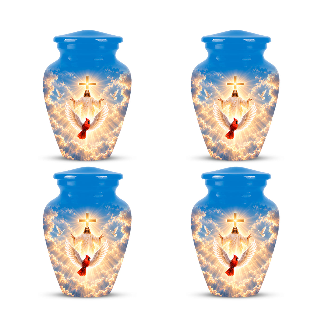 Christian Memorial Urn with Jesus & Cardinal - Heavenly Cremation Ashes Urn