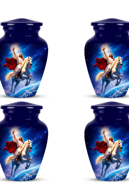 Divine Jesus & Horse Galaxy Aluminum Urn for Spiritual Human Ashes