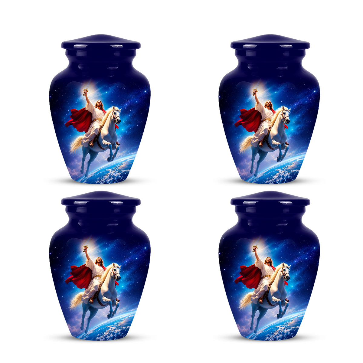 Divine Jesus & Horse Galaxy Aluminum Urn for Spiritual Human Ashes