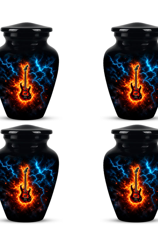 Majestic Thunder & Fire Guitar Cremation Urn - Black Funeral Urns For Ashes