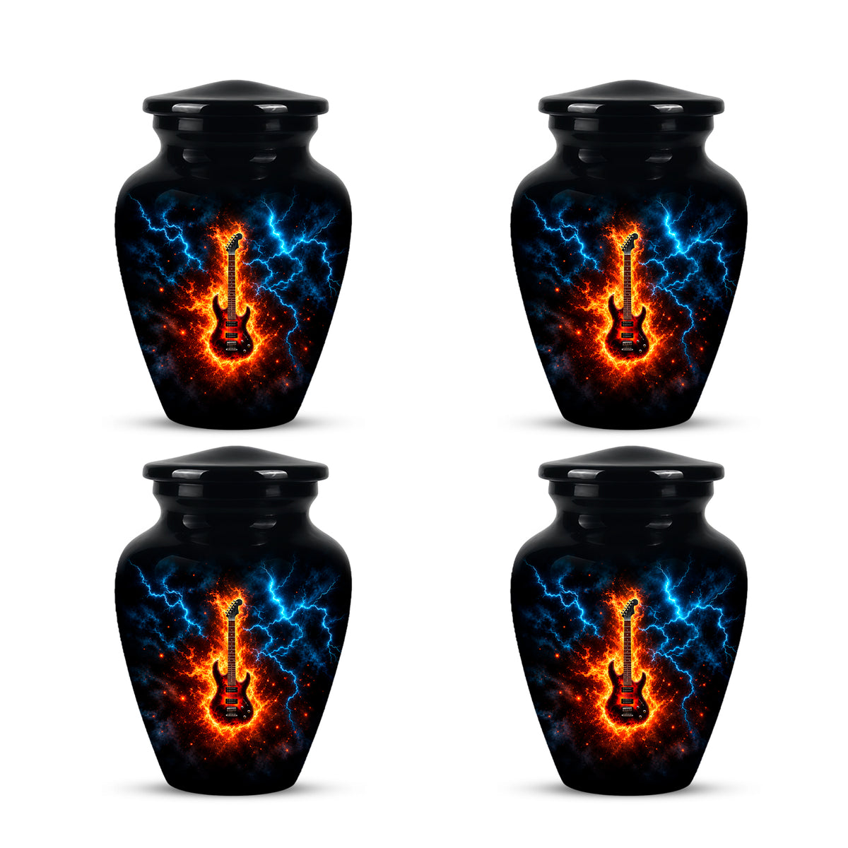 Majestic Thunder & Fire Guitar Cremation Urn - Black Funeral Urns For Ashes