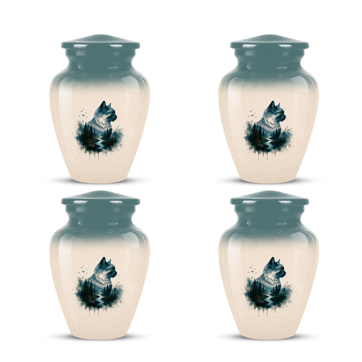 Artistic Mountain Cat Cremation Urn – Aluminum Pet Memorial For Ashes