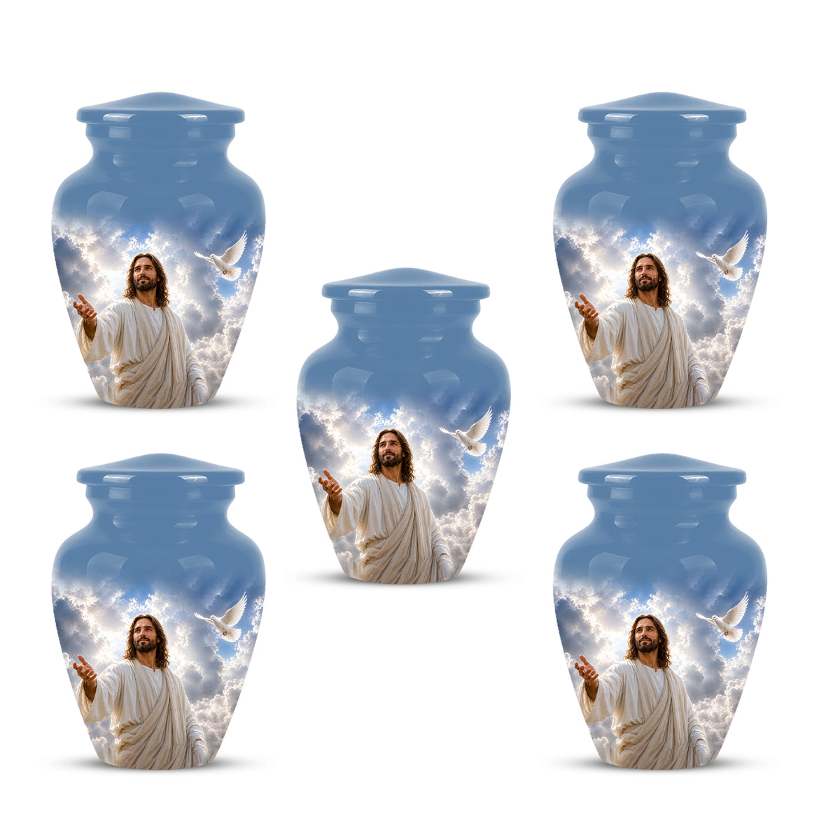 Personalized Jesus Cremation Urn - Blue Aluminum Urn For Spiritual Humans