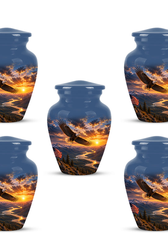 Sunset Eagle Funeral Urn - Blue Custom Aluminum Urns For Human Ashes