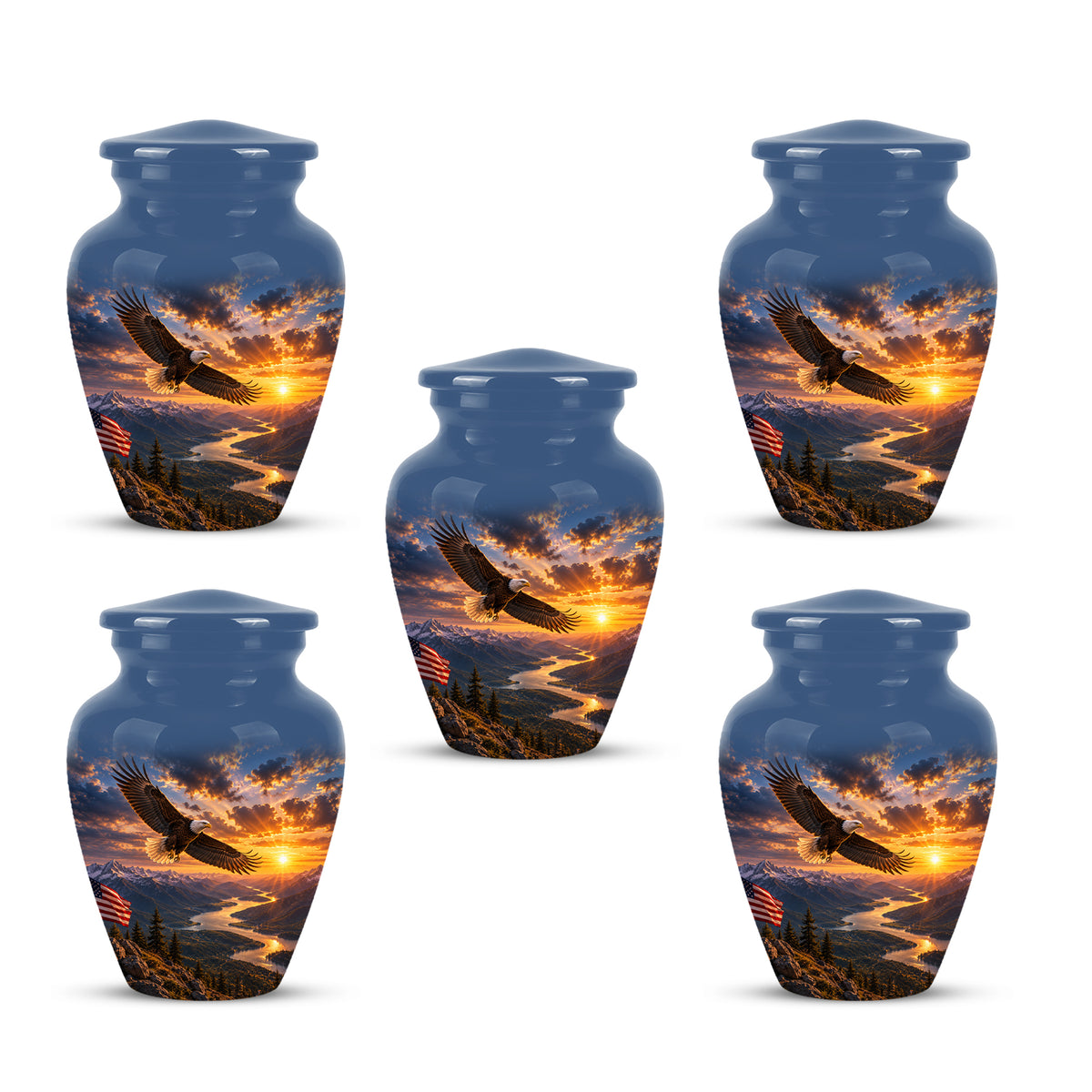 Sunset Eagle Funeral Urn - Blue Custom Aluminum Urns For Human Ashes