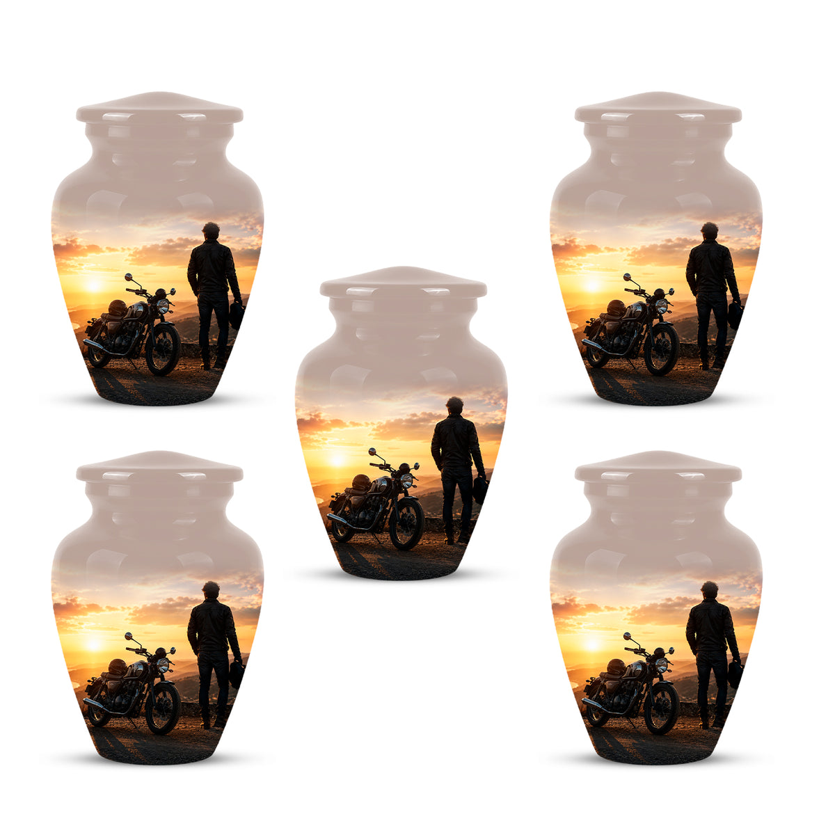Custom Sunset Mountain Bike Rider Aluminum Urn – Hand Engraved