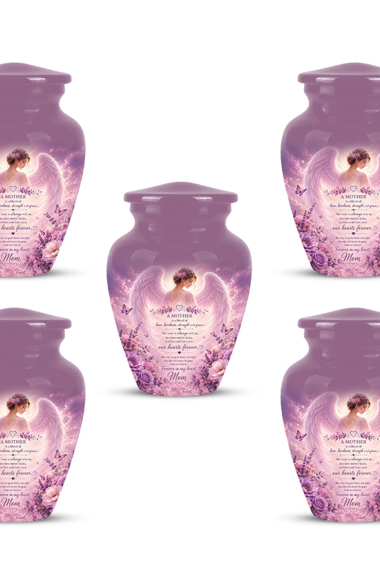 Pink Angel Mom Wings Cremation Urn - Custom Quotes Funeral Urns For Mom