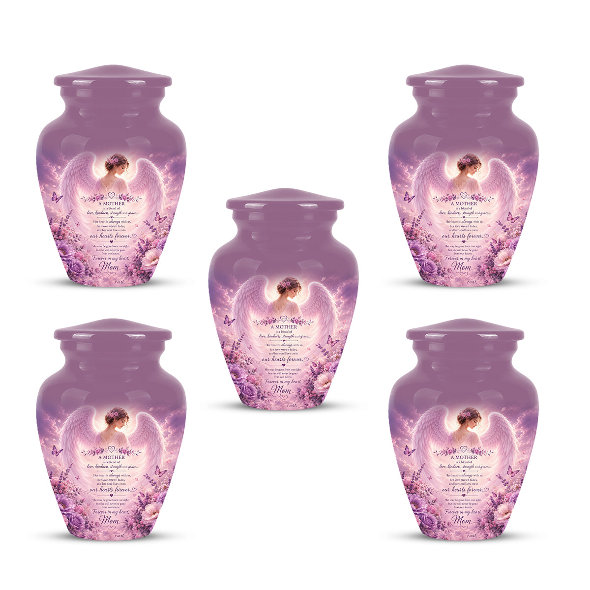 Pink Angel Mom Wings Cremation Urn - Custom Quotes Funeral Urns For Mom