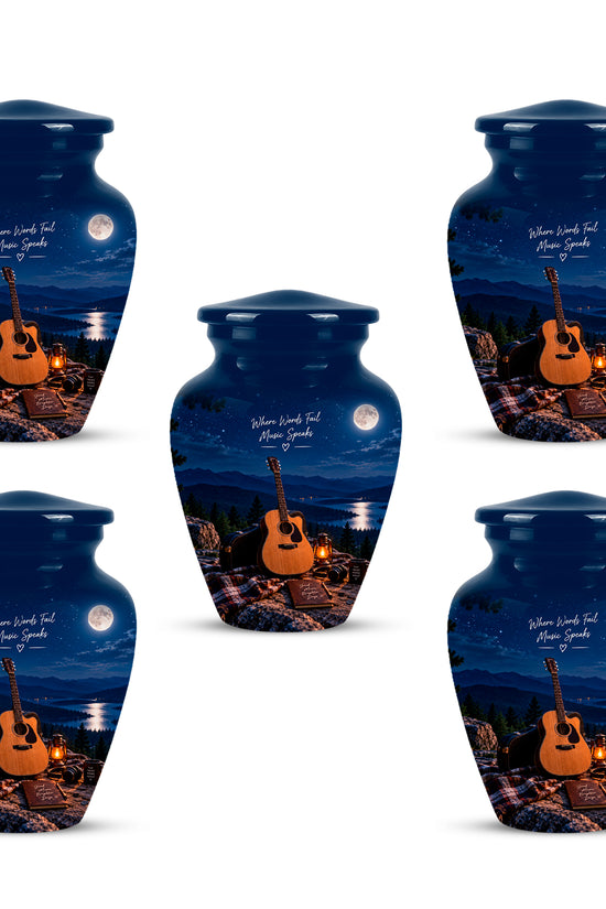 Personalized Starry Night Guitar Cremation Urn - Aluminum Moonlight Urns For Ashes