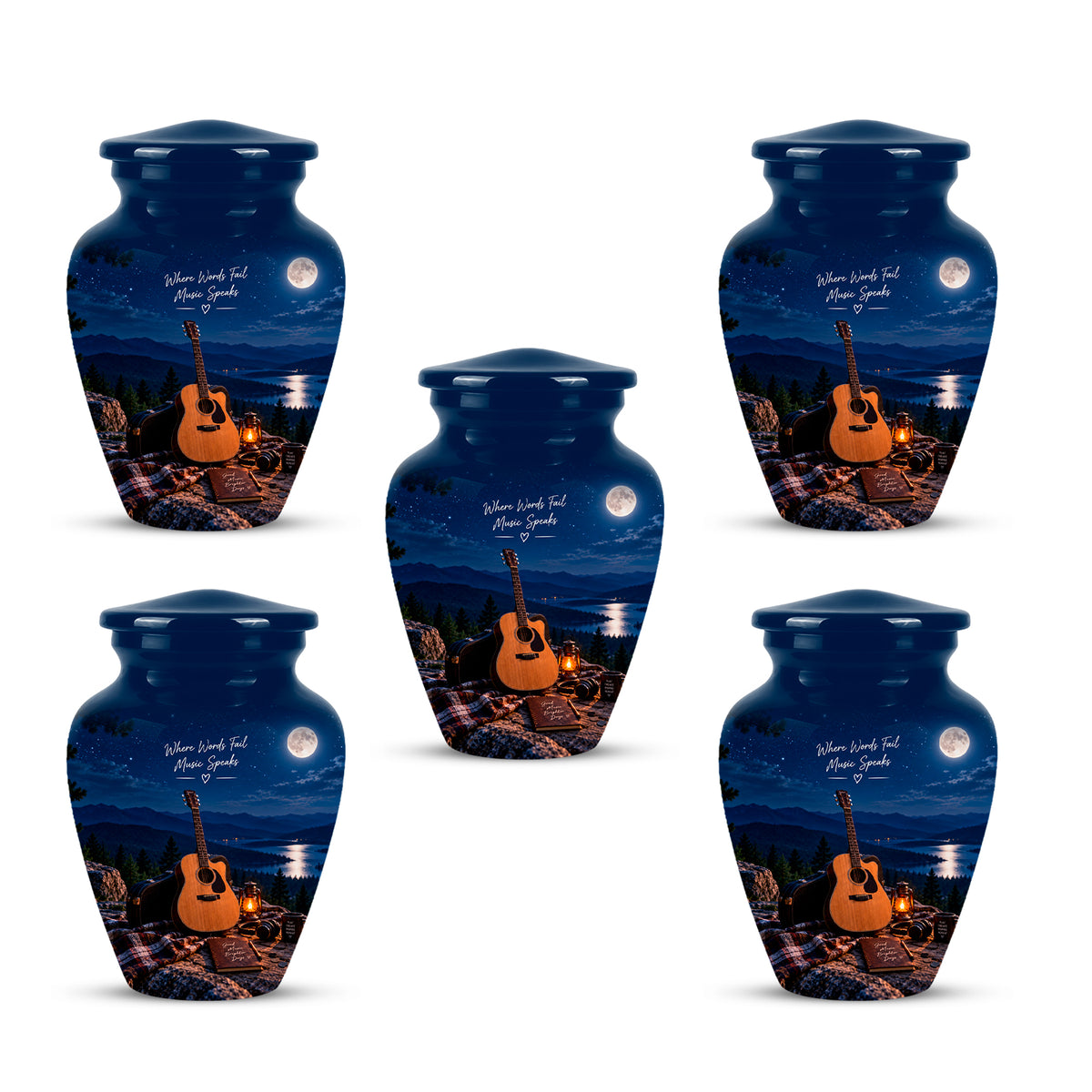 Personalized Starry Night Guitar Cremation Urn - Aluminum Moonlight Urns For Ashes
