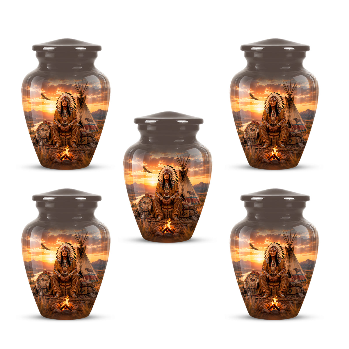 Personalized Native American Sunset Aluminum Cremation Urn For Human Ashes
