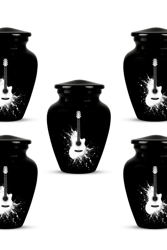 White Guitar Cremation Urn - Artistic Black Memorial Urns For Musicians