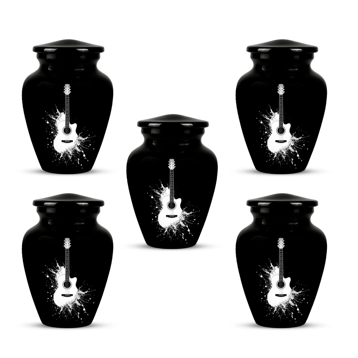 White Guitar Cremation Urn - Artistic Black Memorial Urns For Musicians