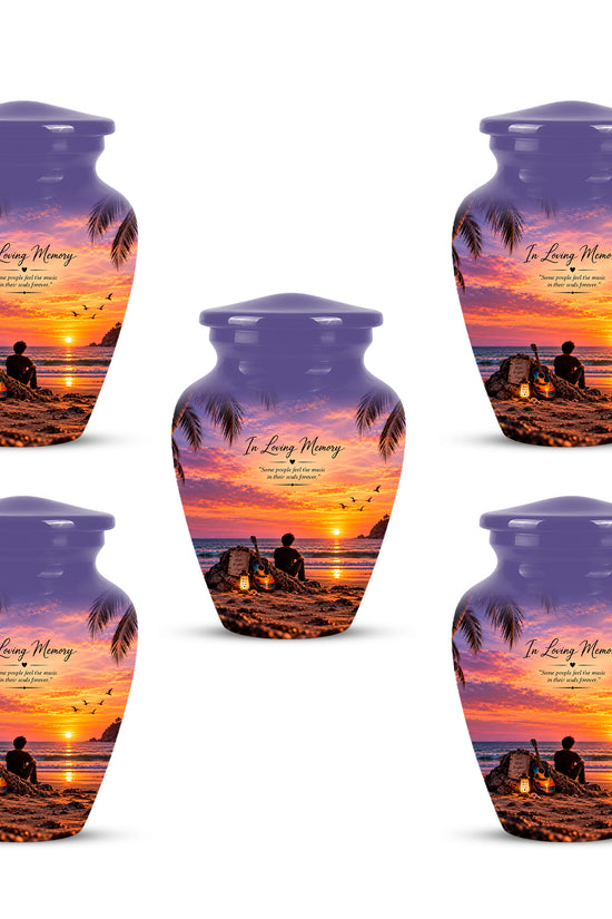 Guitar Sunset Memorial Urn - Custom Quotes & Ocean-Beach Urns For Ashes