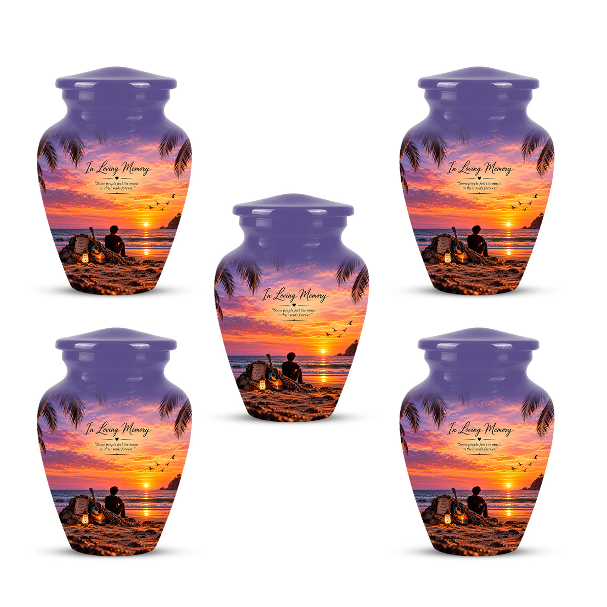 Guitar Sunset Memorial Urn - Custom Quotes & Ocean-Beach Urns For Ashes