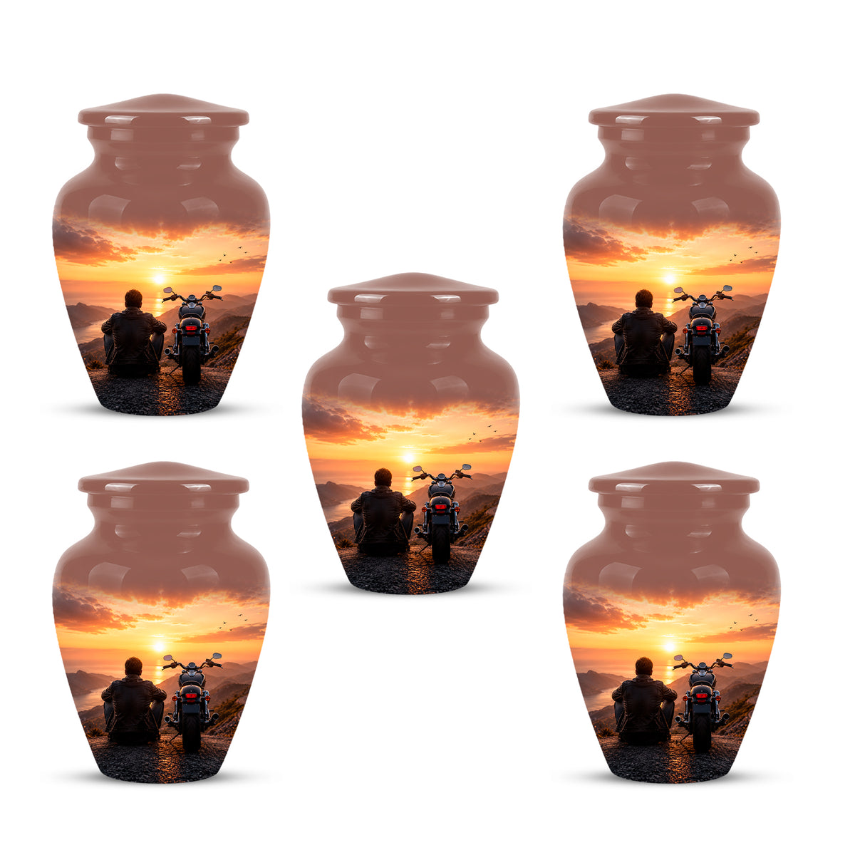 Peaceful Sunset Motorcycle Cremation Urn – Handcrafted Tribute to Biker Ashes