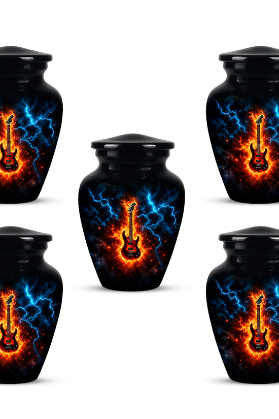 Majestic Thunder & Fire Guitar Cremation Urn - Black Funeral Urns For Ashes